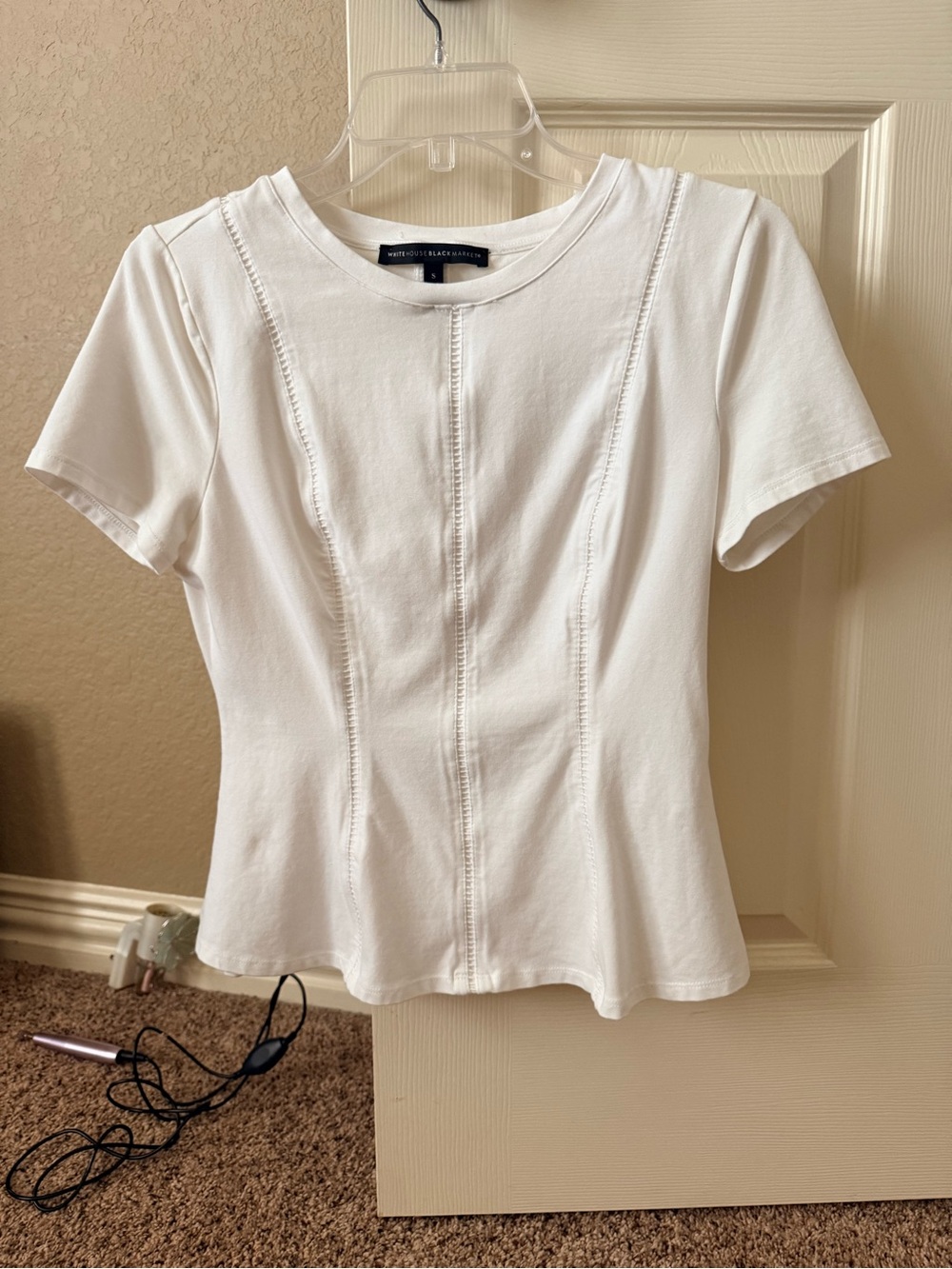 White House Black Market White Short-Sleeve Paneled Tee